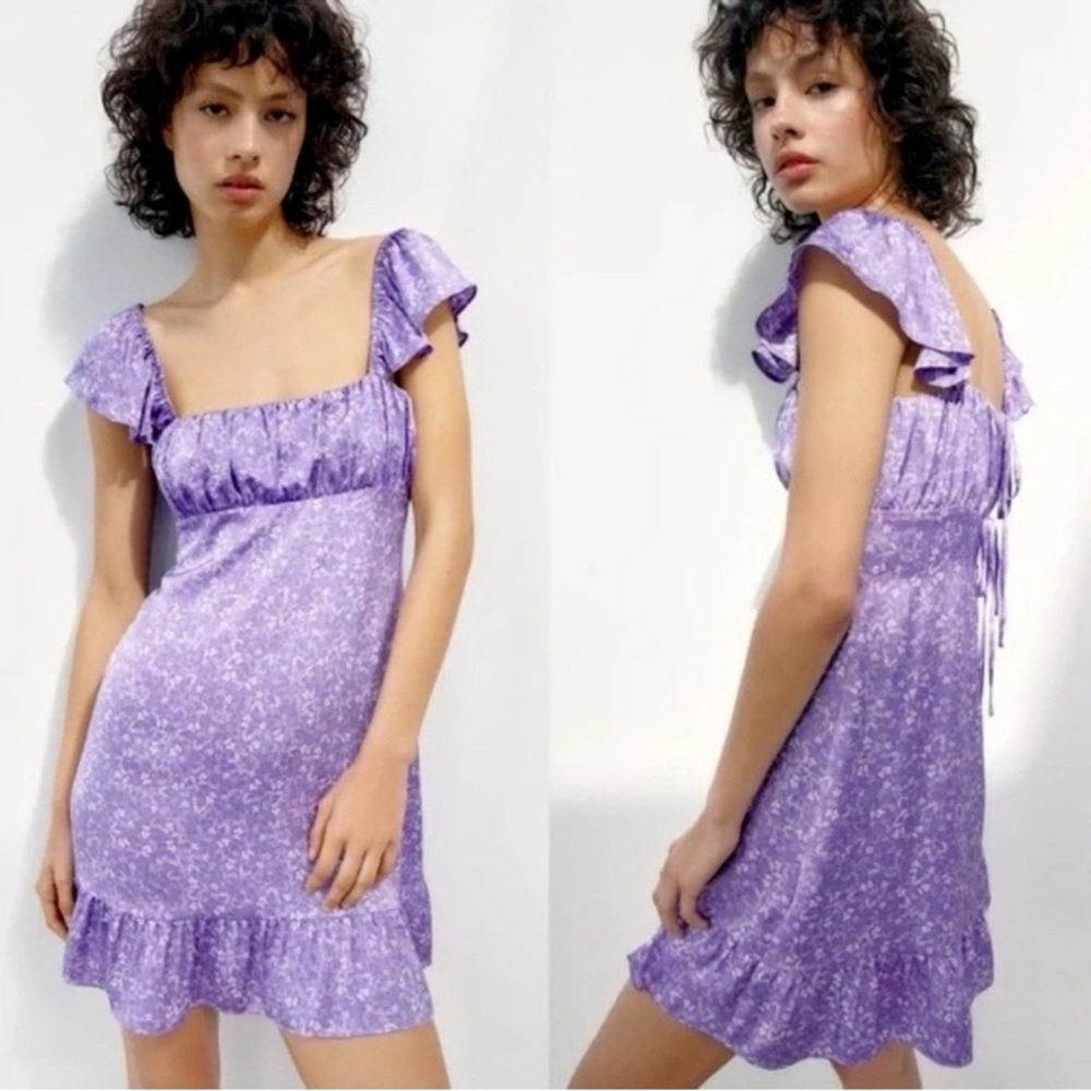 Zara Lavender Floral Ruffle Mini Dress